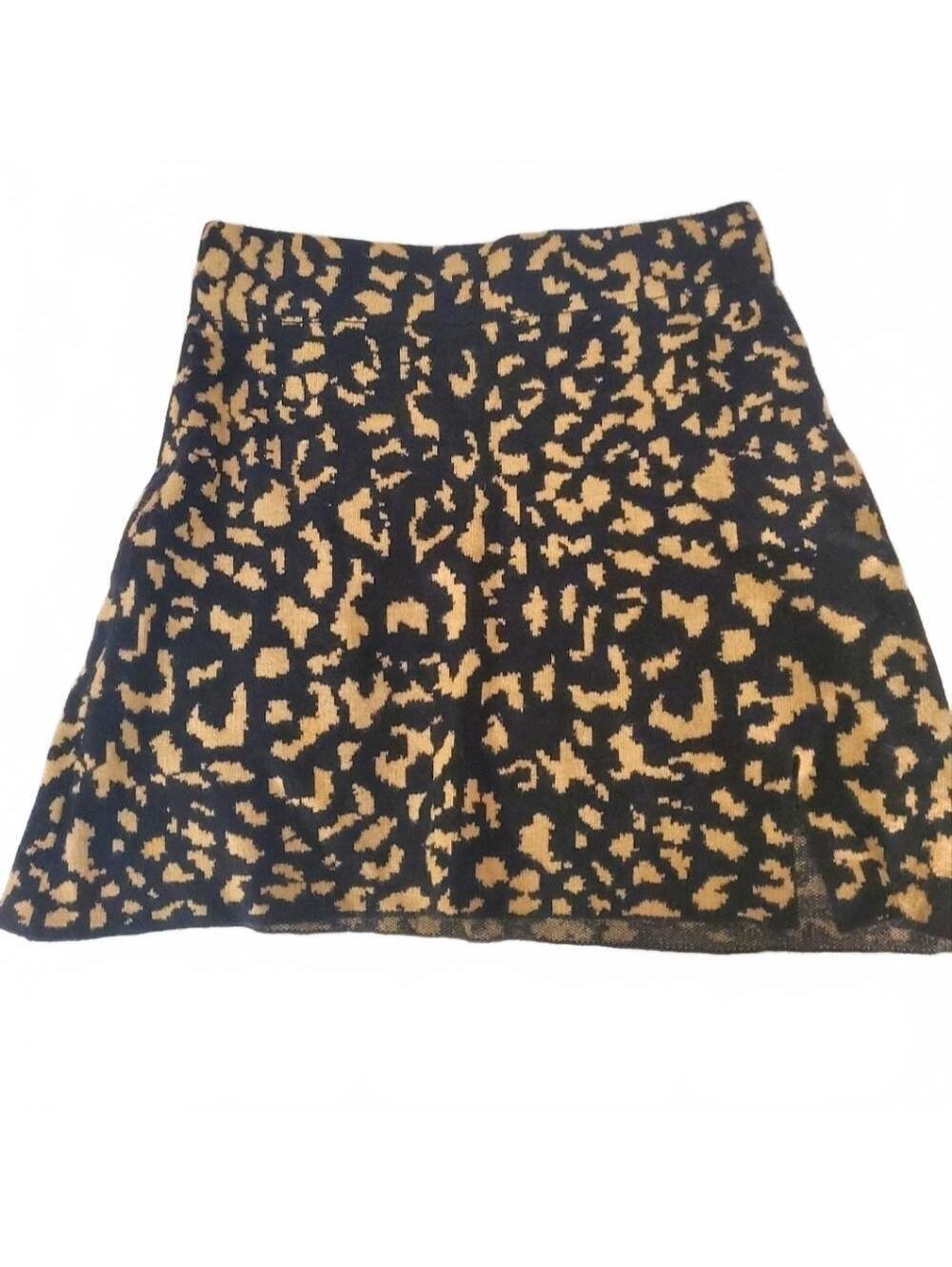 O Vianca Women's Gold Leopard Print A-Line Skirt, Size Small, Soft Sweater-Like,